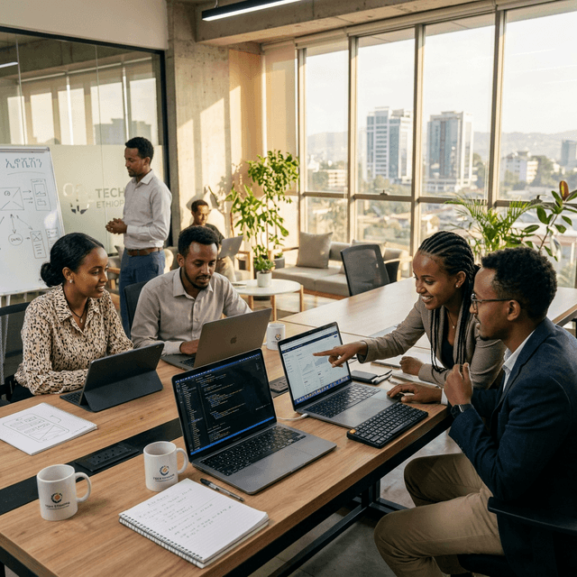 Ethiopian tech professionals collaborating